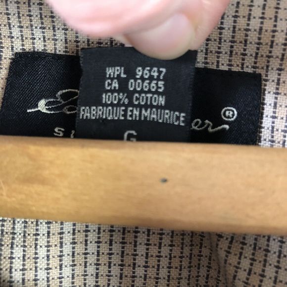 Eddie Bauer Button Down Shirt Mens L Tan Checkered Long Sleeve Pocket Outdoor - Picture 15 of 16